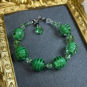 Gorgeous Green Glass Beaded Bracelet with 925 Clasp